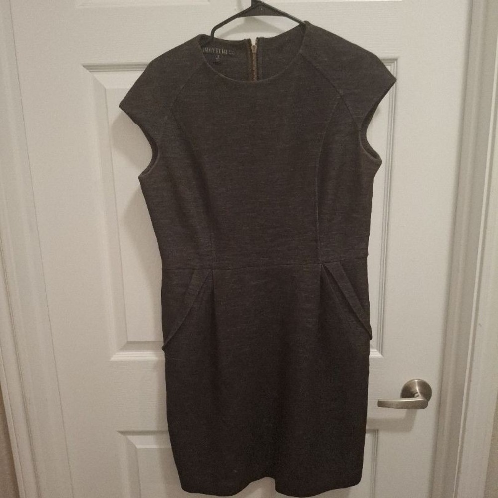 LAFAYETTE 148 Size 10 Dark Grey Wool Blend Cap Sleeve Workwear Dress
